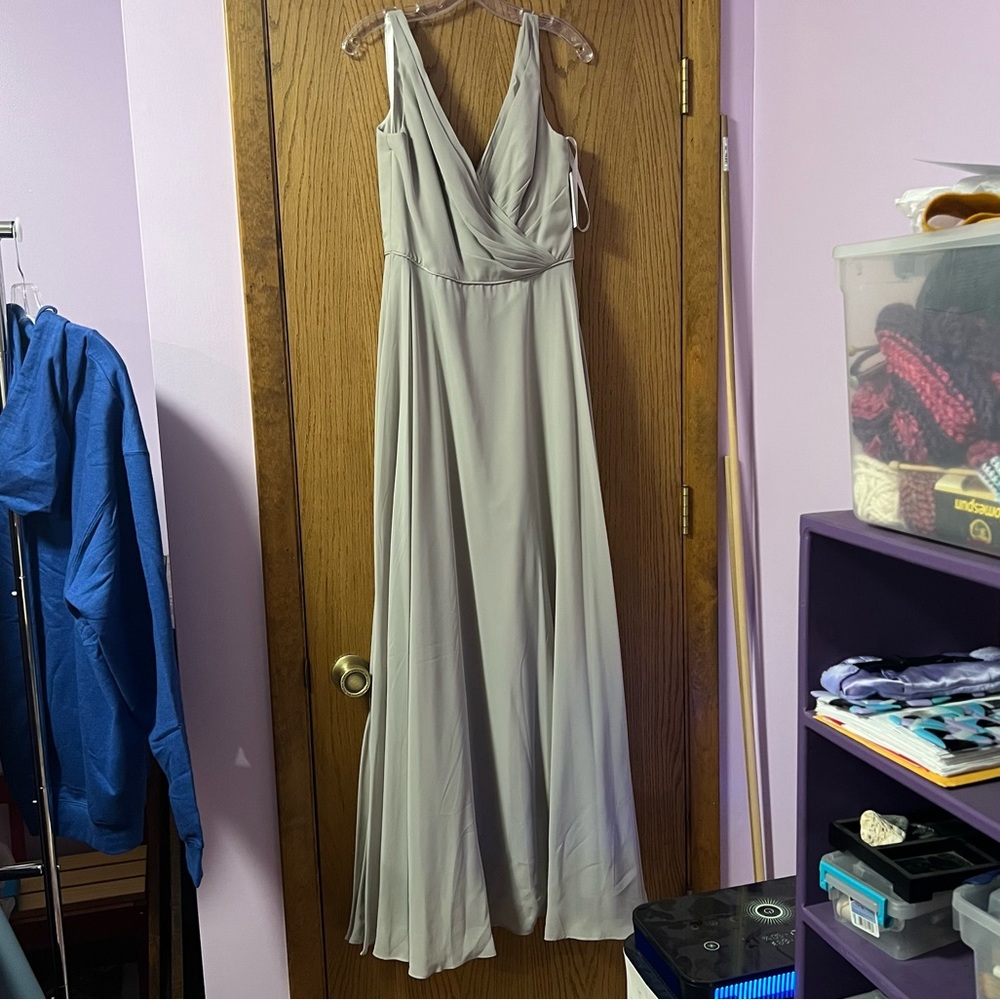 Grey formal v neckline dress. size 8